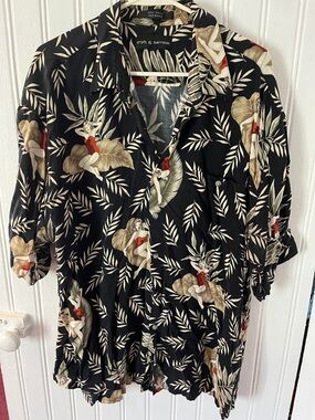 croft & barrow Black Tropical Button-Up Shirt